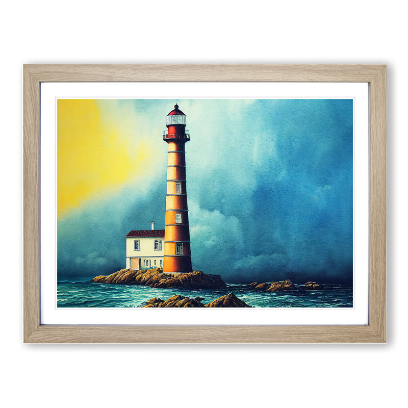 Lighthouse Watercolour Vol.5 - Single Picture Frame Print, 34cm H x 46cm W, Grey