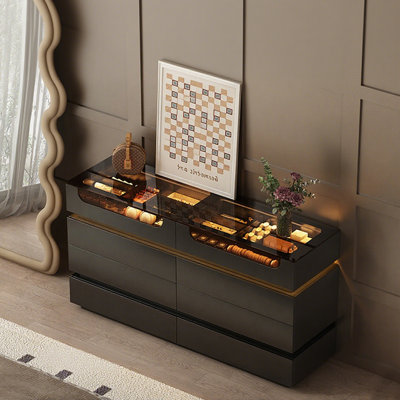 Armoire à bijoux de luxe 47,24 "à lumière noire | Commode de présentation de bijoux de type tiroir avec plateau en verre trempé, commode de chambre