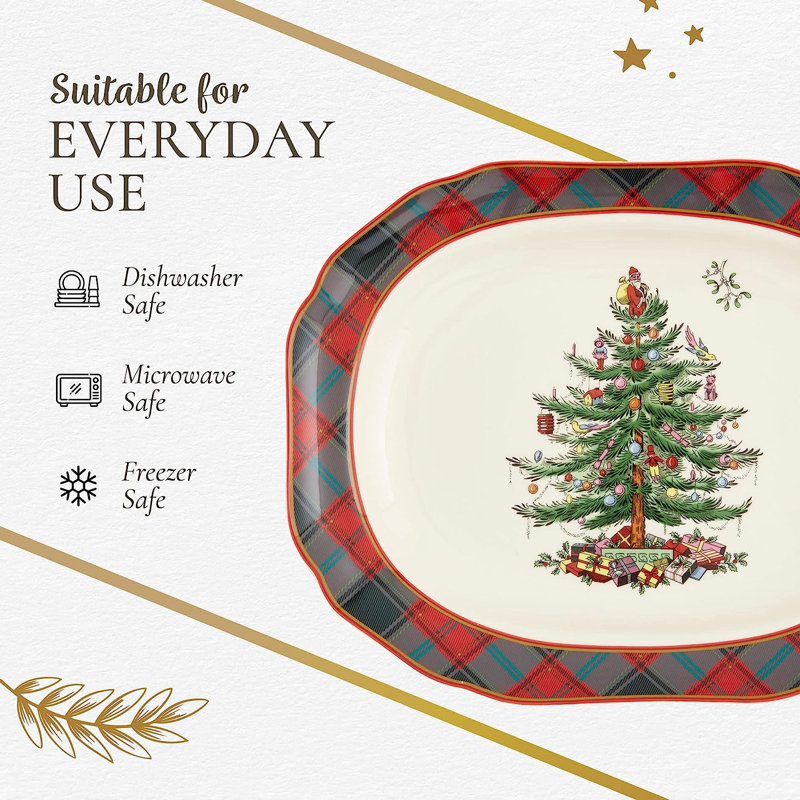 Spode Christmas Tree Tartan Rectangular Platter 14"