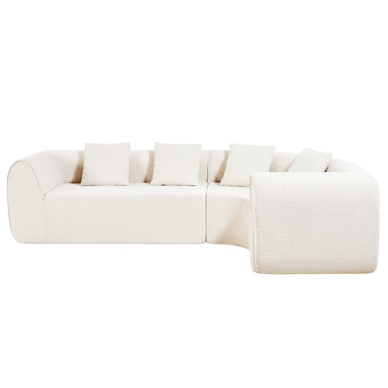 Modern Curved Modular Sectional Sofa with High-Density Sponge Comfort, 27.6" H x 110.02" W x 70" D, White Fabric