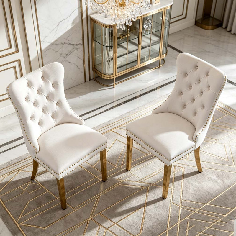 Chaise rembourrée en bois massif, Beige