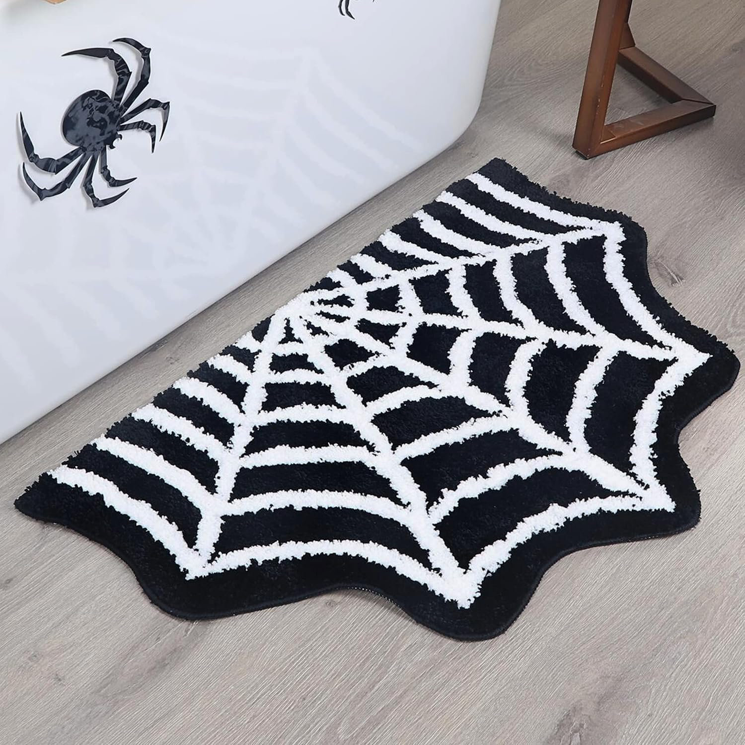 The Holiday Aisle® Spider Web Bath Mat - Halloween Rug Bathroom Decor ...
