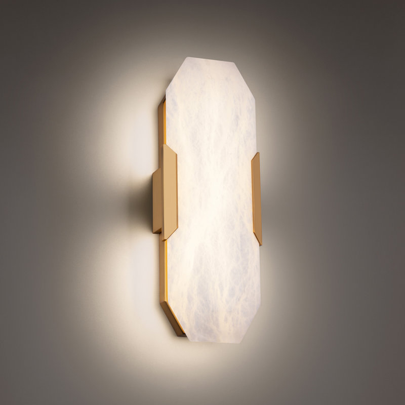 Applique murale encastrée à intensité variable avec albâtre espagnol Toulouse, Laiton vieilli, H 18 po x l 6,38 po x P 4 po