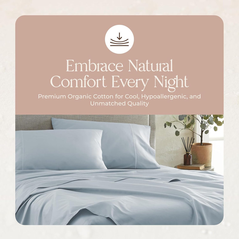 Whisper Organic Certified Organic King Flat Sheet Only - 100% Organic Cotton Sheets With Luxurious Soft And Breathable 300 Thread Count Sateen Weave Finish - Gots & Fairtrade Certified (King, Powder)
