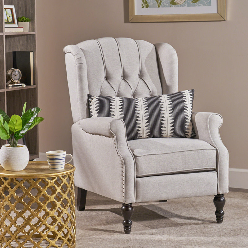 Fauteuil inclinable manuel capitonné en tissu touffeté, Gris clair