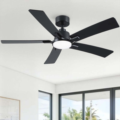 Modern 52" Indoor Matte Black Downrod Mount Ceiling Fan with Integrated LED, Remote and  5 Two-Tone Blades
