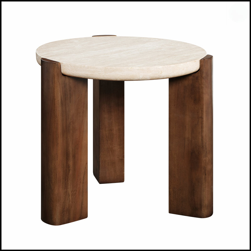Plateau en travertin et table de bout en chêne foncé Leonardo, durable et élégant pour les espaces de vie modernes