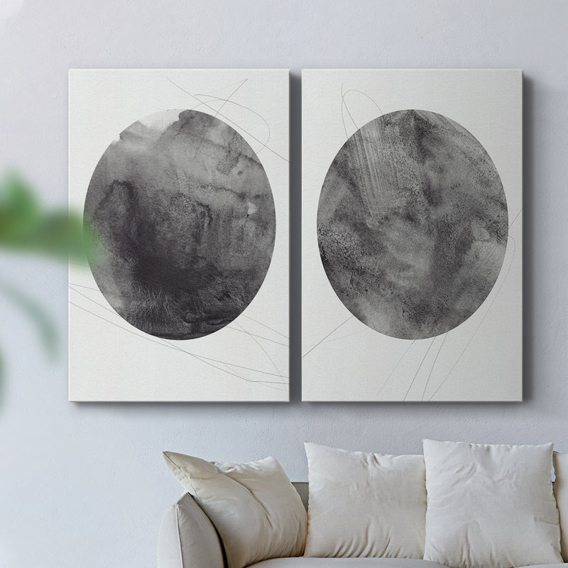 Graphite lune I - Toile tendue avec châssis de qualité supérieure - Prêt à être accroché, H 60 po x l 80 po