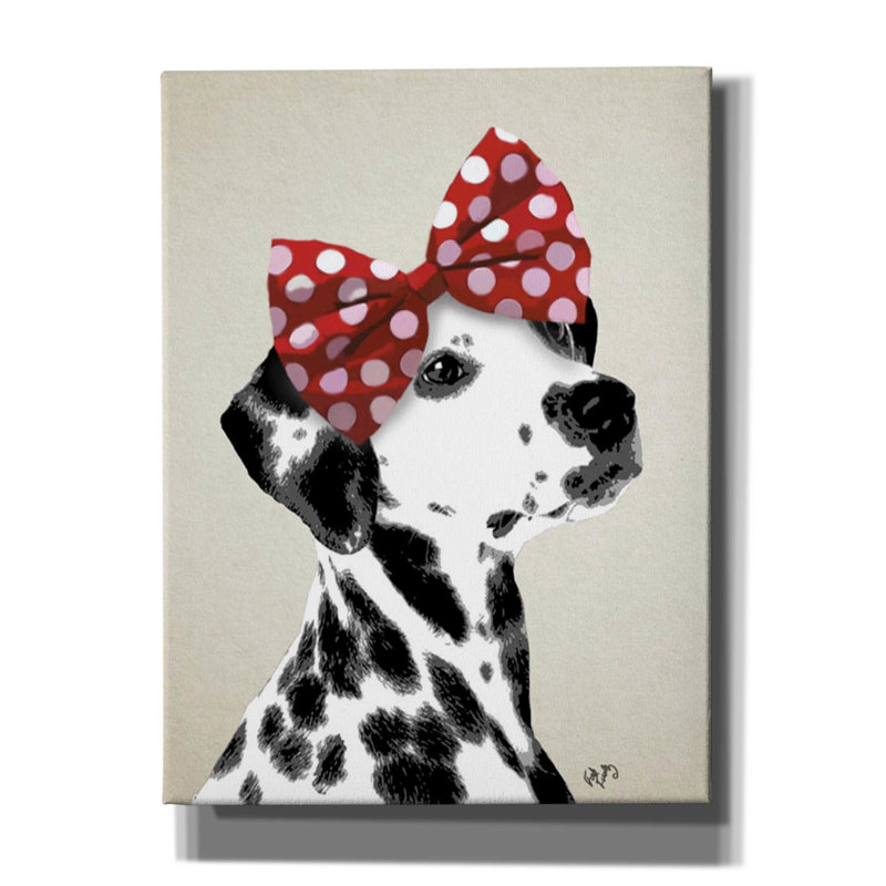 Dalmatien avec nœud rouge - impression sur toile tendue, H 16 po x l 12 po x P 0,75 po