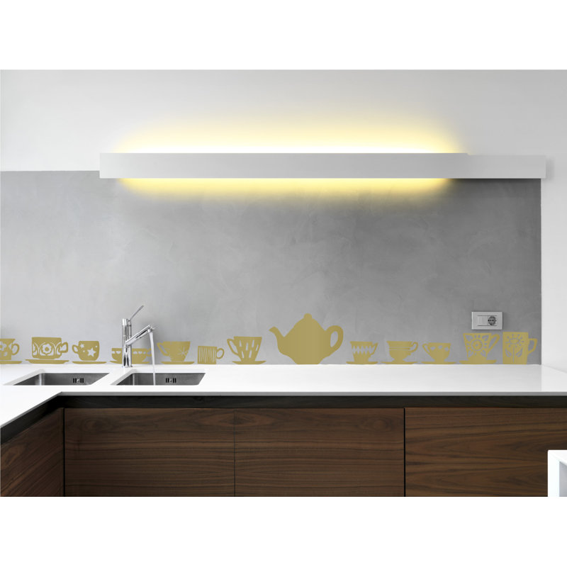 Décalcomanie murale tasses de thé, H 23 po x l 24 po x P 0,01 po, Or