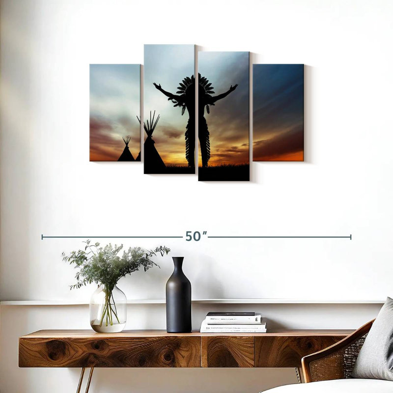 " Chief Native American " 4 Piece Art Set, 22" H x 36" W x 1.25" D