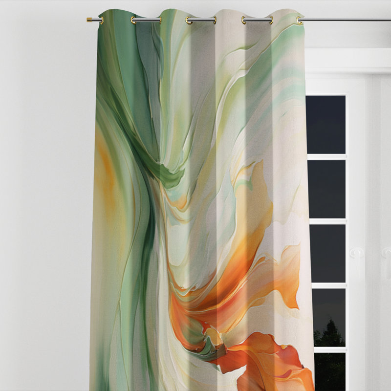 Anamol - Abstract Botanicals Blackout Grommet Curtain - 1 panel, 52" W x 90" L, Golden Grommets