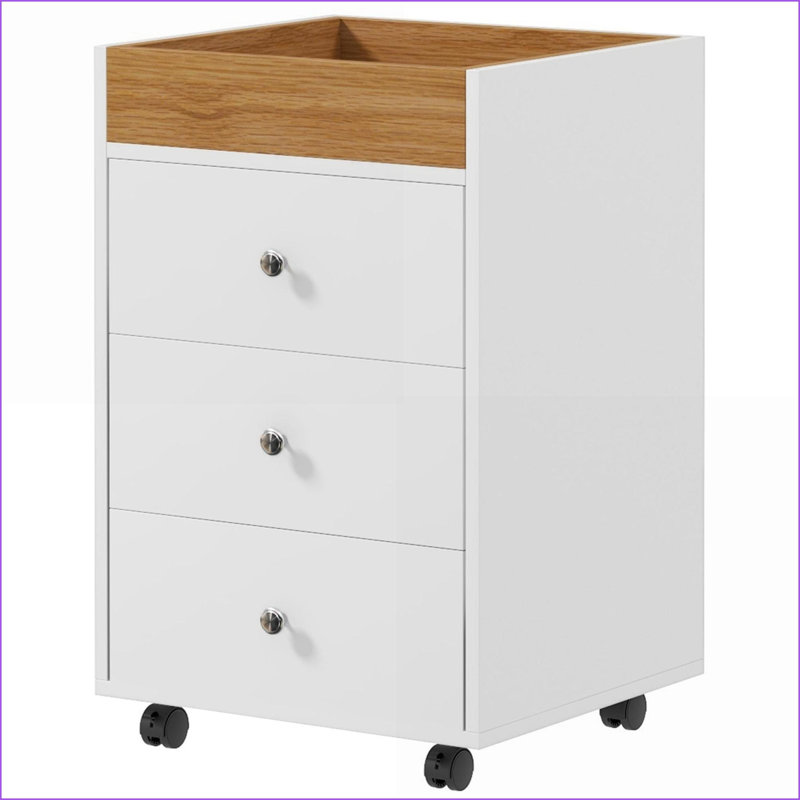 Cabinets: Home Office Storage with 3 Drawers, Removable Tray | Rolling Under Desk Printer Stand | Snow White | Particle Board