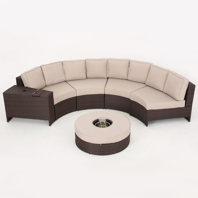 Ensemble de conversation en osier / rotin pour 4 personnes avec coussins Jossette, Beige
