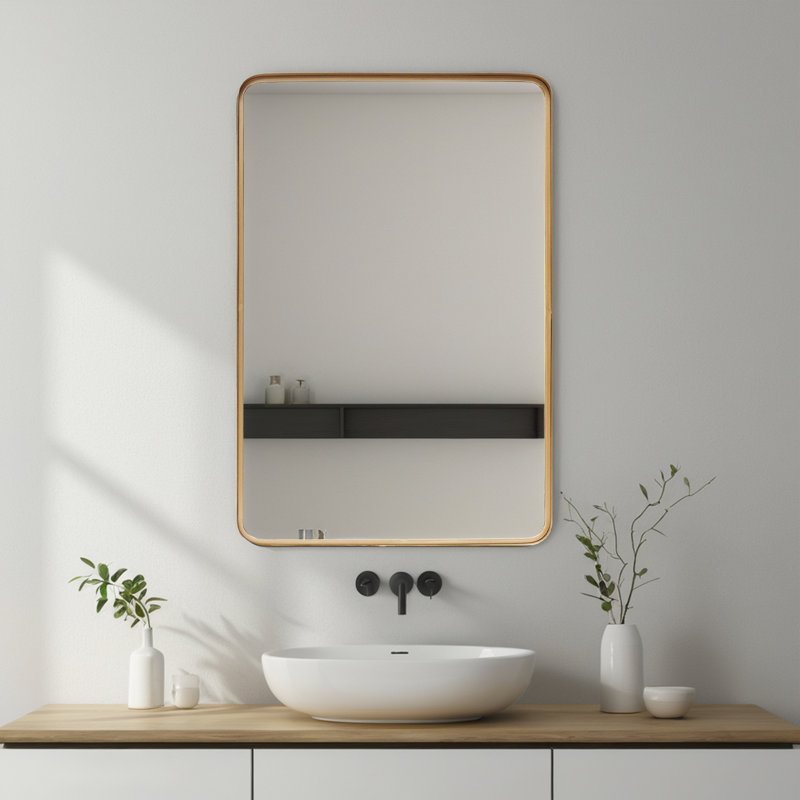 Rectangular Metal Wall Mirror with Rounded Corner