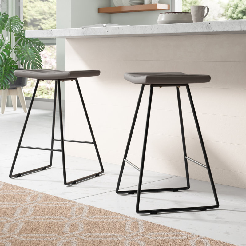 Kamyrie Upholstered Counter Stool with Metal Frame, Gray, Bar Stool (30" Seat Height)