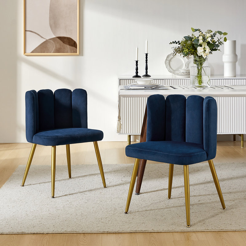 Crain 23.6" Wide Side Chair with Tufted Back, Navy Polyester