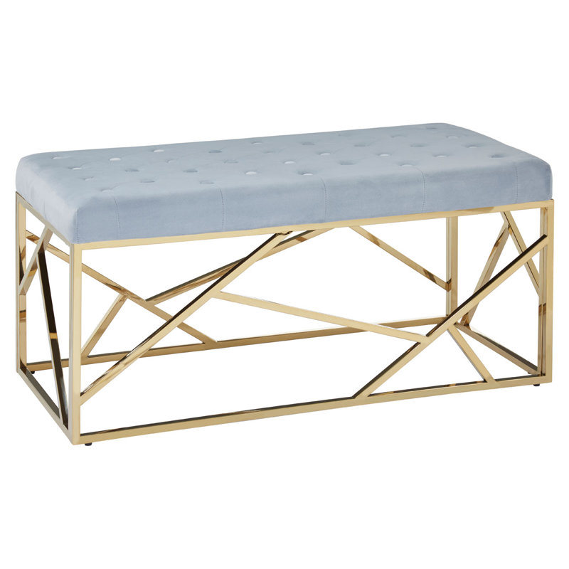 Redd Velvet Upholstered Bench, Grey, Gold