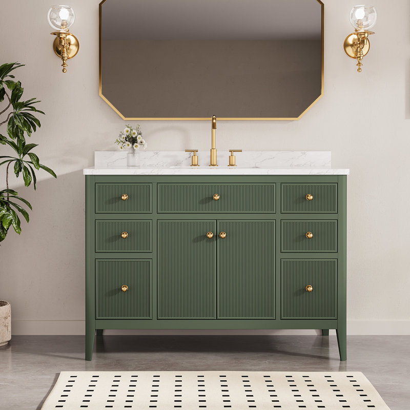 Ensemble de meuble-lavabo autoportant simple 48 po avec comptoir en pierre reconstituée 48 po, Vert