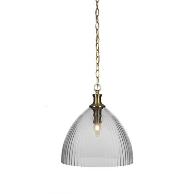 Chestle Chain Hung Pendant Shown With 14" Clear Ribbed Glass