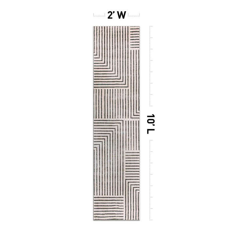Tapis lavable antidérapant à rayures bohémiennes délavées, Tapis de couloir 2 pi x 10 pi