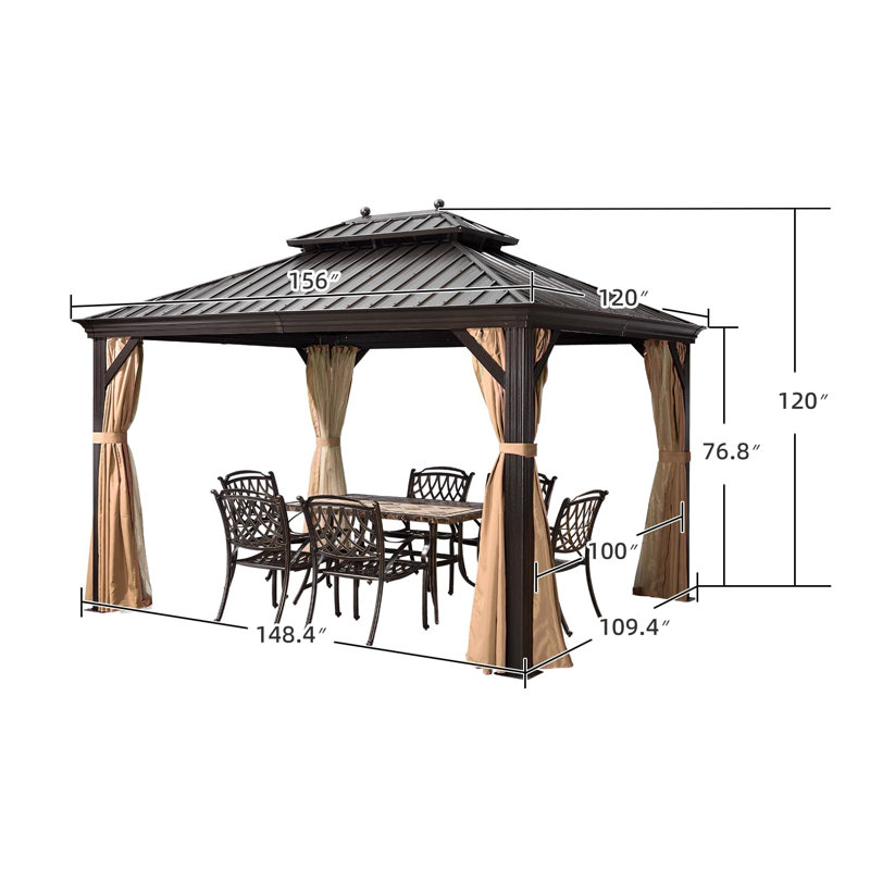 Pavillon de jardin à toit rigide en aluminium mauve 10 pi x 13 pi avec guirlandes lumineuses 48 pi