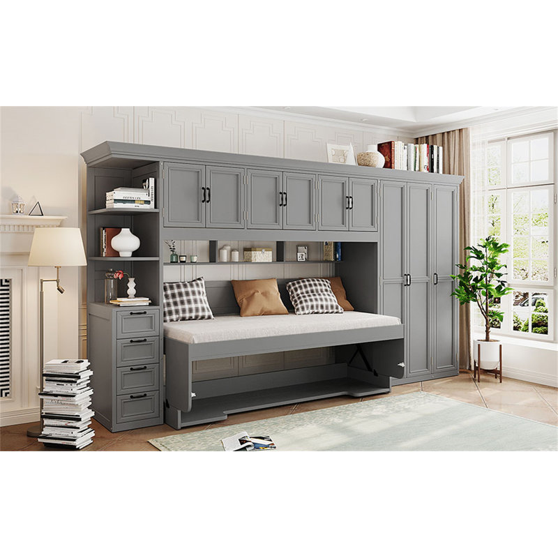 Lit escamotable avec armoire Murphy, Gris