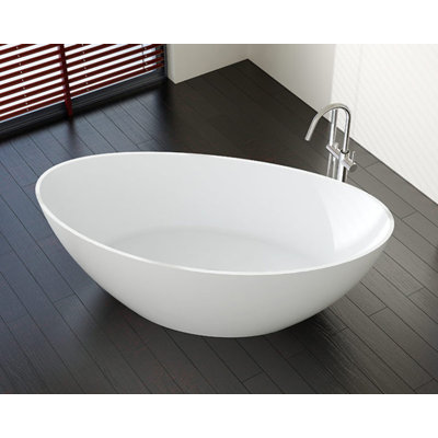 Badeloft 66.9" x 33.5" Freestanding Soaking Stone Resin Bathtub with Overflow and Drain BW-03-L-M in Matte White
