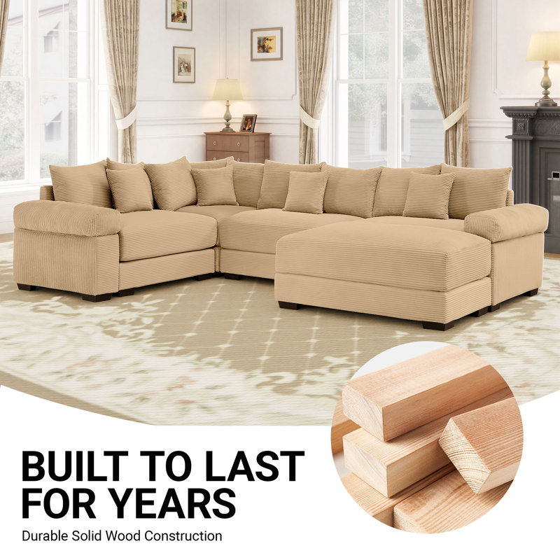 Canapé modulaire en coin surdimensionné 116 pièces 116,9 po avec siège rembourré 116,5 po., Velours côtelé brun