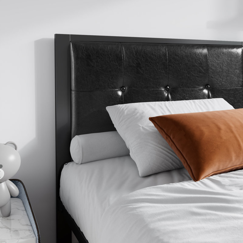 Naiomy Upholstered Metal Platform Bed, Black, Twin