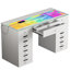 Grande coiffeuse préassemblée de 150 cm (59 pouces) avec plateau en verre HD, bandes lumineuses DEL RVB intégrées, 15 tiroirs, poignées en forme de diamant, ports de chargement USB et Type-C.-374514776
