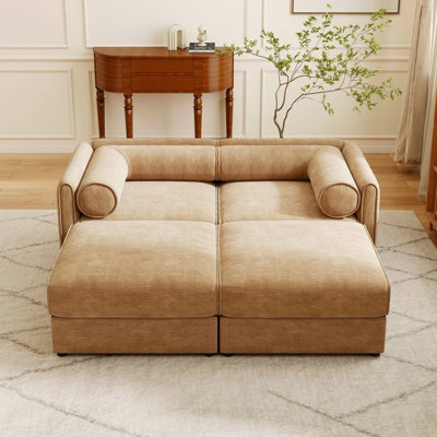 Élégant canapé en chenille 2 places avec 2 sièges de rangement, dossier cylindrique et accoudoirs, causeuse en tissu moderne avec espace de rangement caché