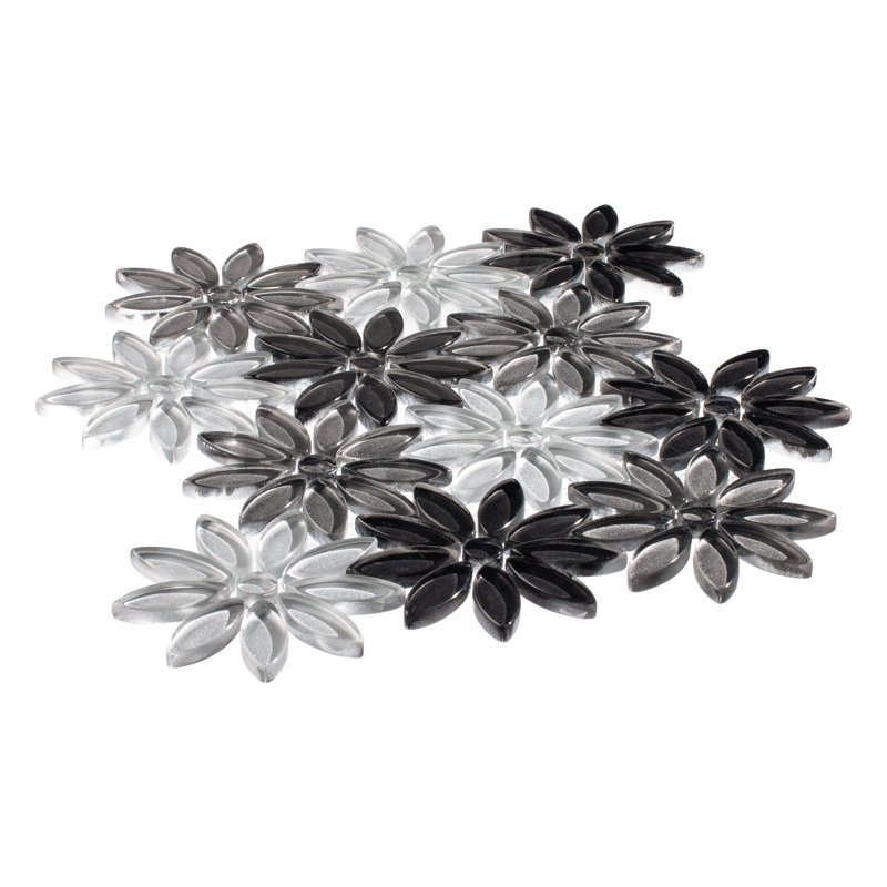 Fresh 12" x 10" Glass/Stone/Aluminum Flower Pattern Mosaic Wall Tile, Ticia