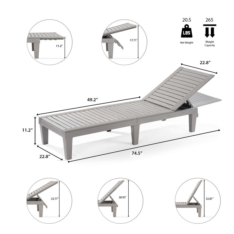 Gray Adjustable Polyresin Outdoor Chaise Lounge Set