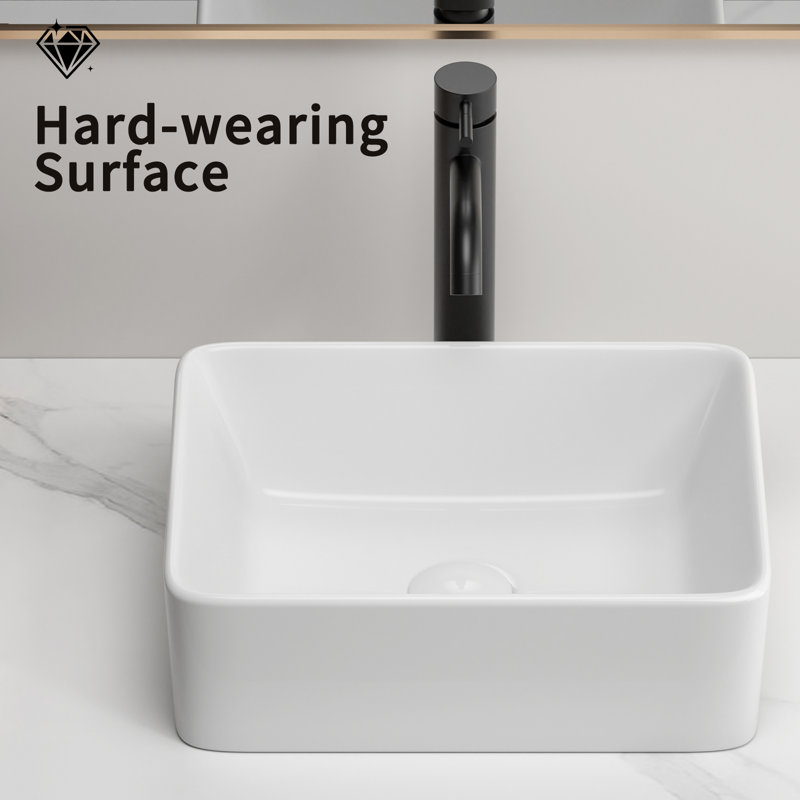 Lavabo vasque rectangulaire en céramique blanche - Lavabo de meuble-lavabo sur comptoir | Idée de cadeau