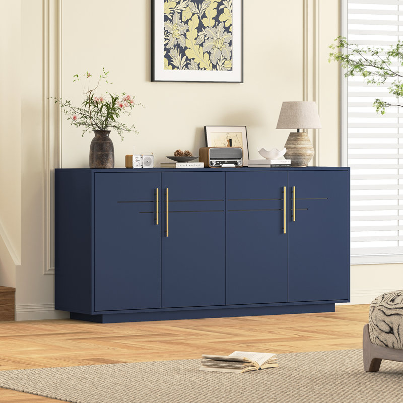 63'' W Mid-Century Modern Navy Blue Sideboard Buffet Cabinet