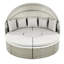 Lit de jour extérieur toutes saisons avec toile en PE, gris, pare-soleil rétractable, structure stable, table réglable, literie confortable, parasol, tissage bicolore gris, oreillers et coussins en mousse-1011131137