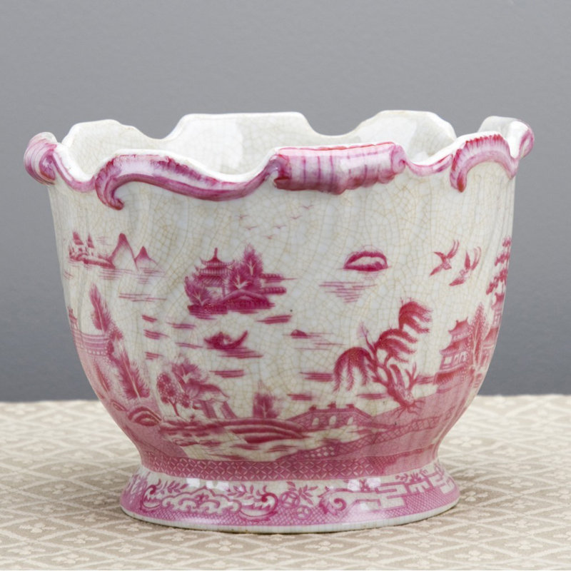 Pot à fleurs en porcelaine - Saule rose / blanc