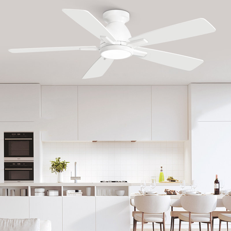 Ventilateur de plafond blanc élégant et moderne à 5 pales de 46 po avec lumières à DEL Cissline, contrôlé par télécommande ou application