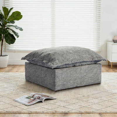 Upholstered Gray Chenille Square Ottoman with Oversized Soft Cushion Top – Fully Compressed, No Assembly Required