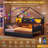 Twin Size Corner House Bed Frame With Charging Station, House Shaped Metal Beds With Led Light & Globe String Light,corner Bed With 2 Drawer & Bookcase,twin Bed With Upholstered Headboard, Black-1832147560