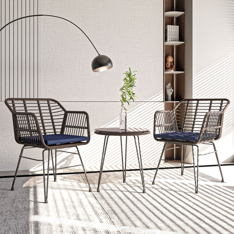 3 Piece Wicker/rattan Seating Group With Cushions, Blue