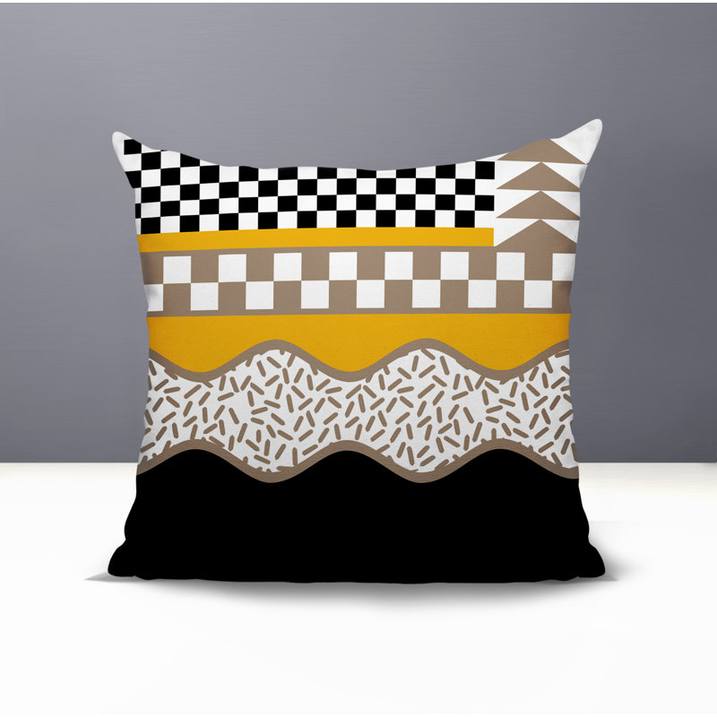 Coussin carré intérieur / extérieur Trix Abstract, Carré 16 po, Jaune