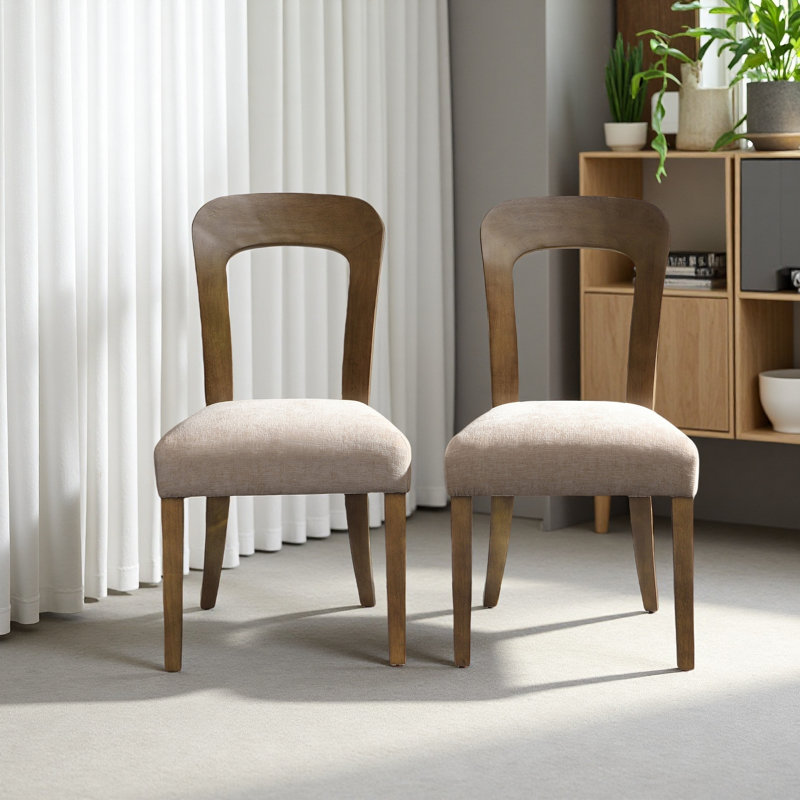 Ensemble de 2 chaises de salle à manger rembourrées avec pieds en bois d'hévéa massif, capacité de poids de 330 lb, Beige