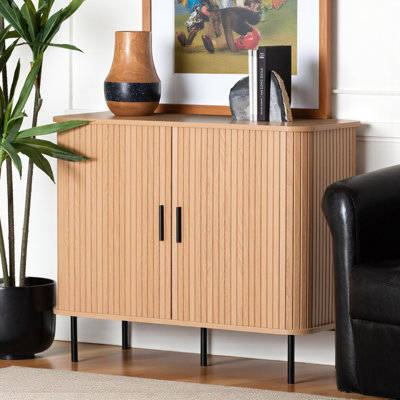 Chantel Mid-Century Modern 2-Door Storage Cabinet in Oak Finish, 29.24" H X 35.22" W X 15.45" D