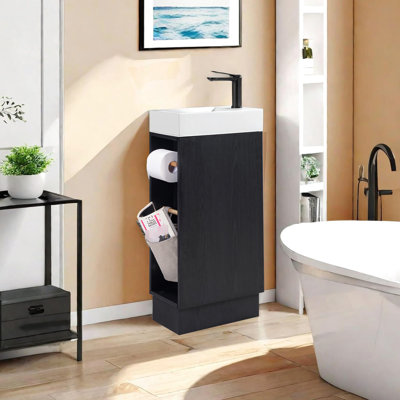 Meuble-lavabo noir 16 po en noyer noir pour les petites zones de salle de bain
