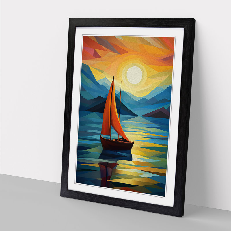 Boat on a Lake Orphism Art - Framed Print, 34cm H x 25cm W x 2cm D, Black