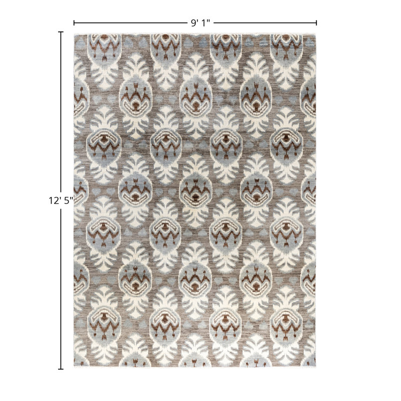 Gray Hand-Knotted Wool Medallion Area Rug, 9' 1" x 12' 5"