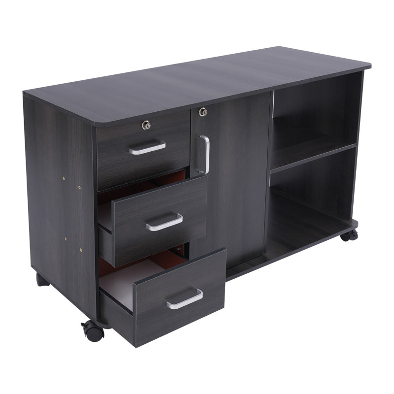 Mobile Freestanding File Cabinet For Home Office With Lock, Matte Black