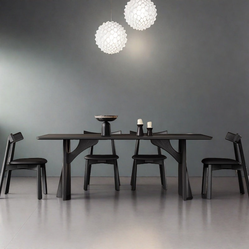 Ensemble de table et chaises de salle à manger rétro noir, H 29,52 po x L 78,74 po x l 35,43 po